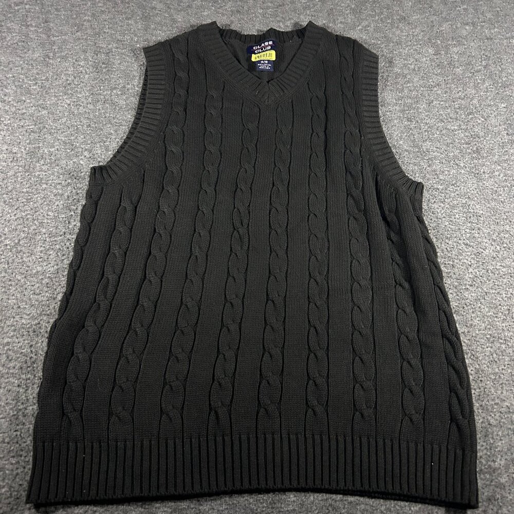 Vintage Class Club Sweater Vest Youth XL Womens XS Black Knit Pullover Black NWT